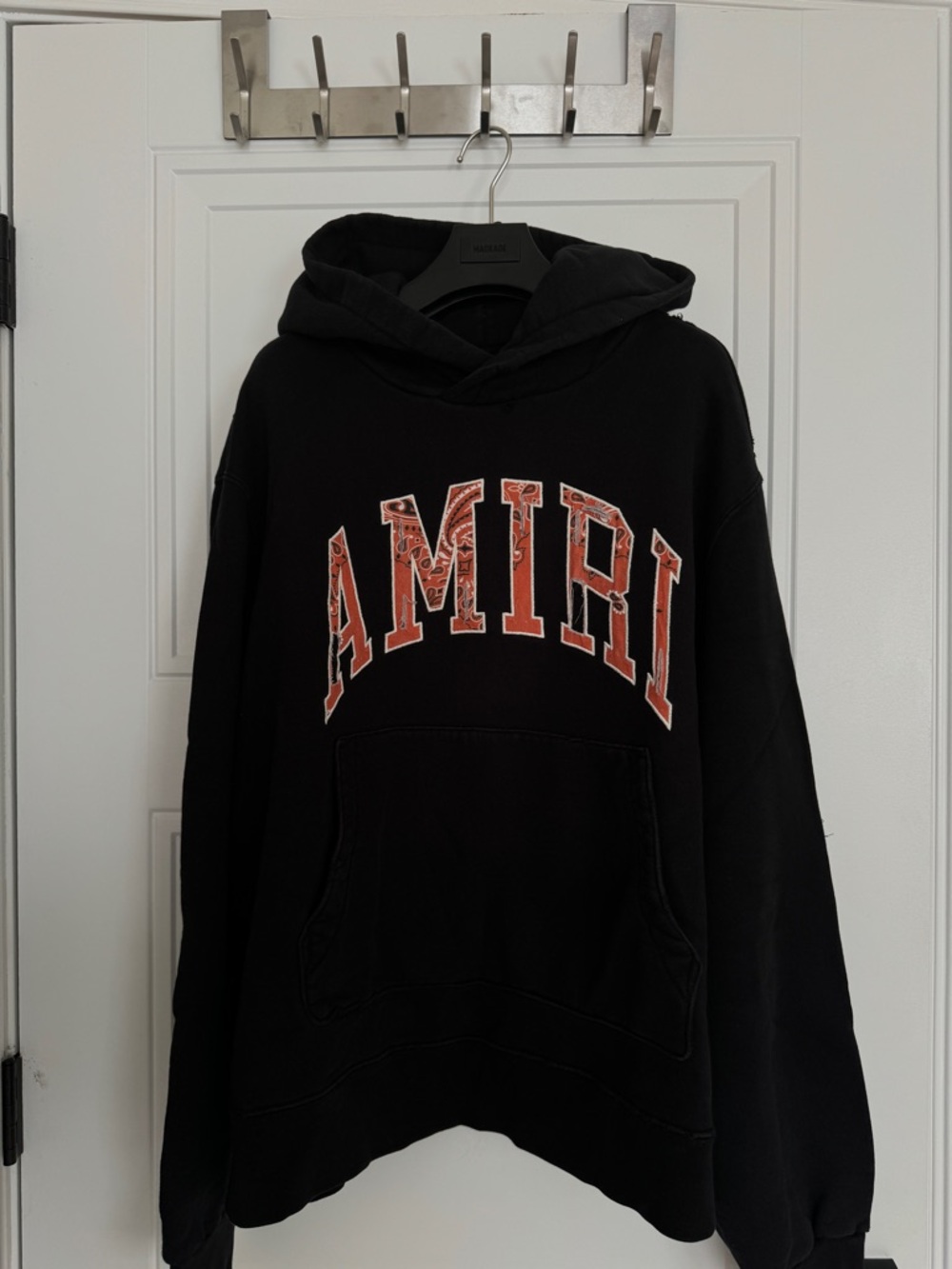 AMIRI Black Crewneck Hoodie with Red Graphic Lettering